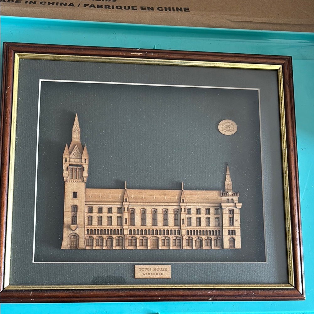 Framed Architectural Art with Brown and Gold Accents
